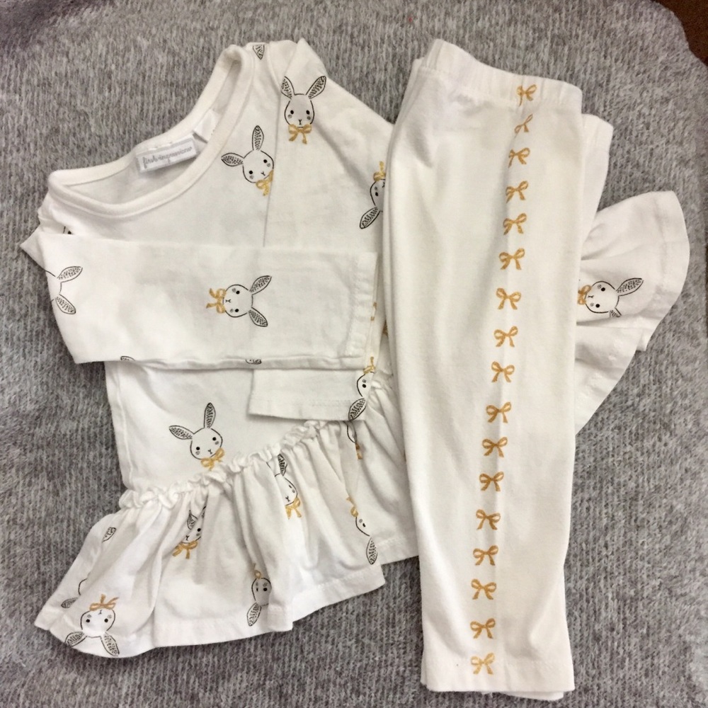Baby - Bunny Gold Bow Matching Set - 6-9M